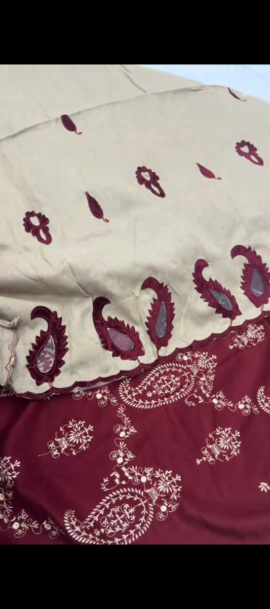 ✨ Burgundy – 3 Pc Embroidered Suit with shawl
