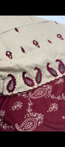 ✨ Burgundy – 3 Pc Embroidered Suit with shawl