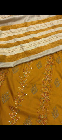 ✨ Mustard Embroidered 3PC Winter Suit with Velvet Shawl