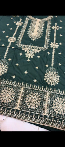 ✨ Royal Green Elegance – 2-Piece Embroidered Dhanak Suit