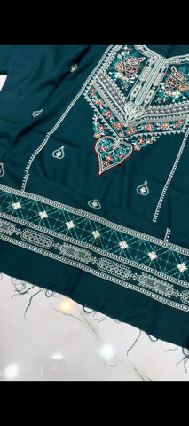 ✨ MIDNIGHT TEAL EMBROIDERED DHANAK SUIT