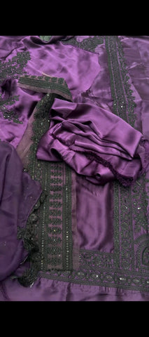 💜 Royal Purple Elegance – Premium 3 Piece Silk Unstitched Suit ✨
