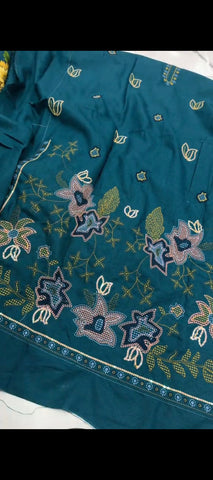 ✨ Elegant Teal Blue Dhanak 3-Piece Unstitched Suit