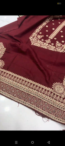 Mehroon 2- Piece Dhanak Wool Embroidered