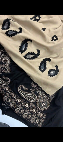 🖤✨ Black & Beige Embroidered Dhanak Wool 3PC Suit