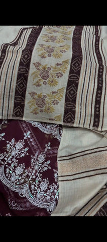 ✨ Royal Maroon – 3 Piece Winter Embroidered Suit with Shawl ❄️🤍