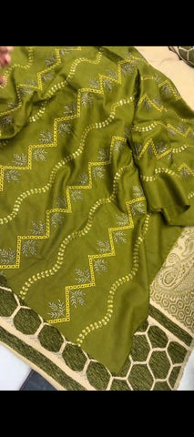 ✨ 3PC Olive Green Peach Wool Jora With Shawl