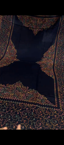 3PC Royal Blue Peach Wool Embroidered Suit – Multicolor Floral Design