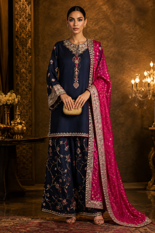3-Piece | Premium Silk | Embroidered Shirt | Matching Trouser | Banarsi Dupatta