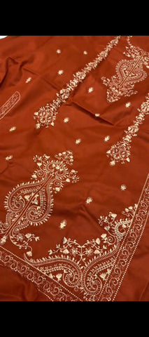 ✨ Rust Elegance – Embroidered Dhanak Suit