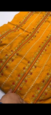 ✨ Mustard Embroidered 3-Piece Suit with Jacquard Shawl