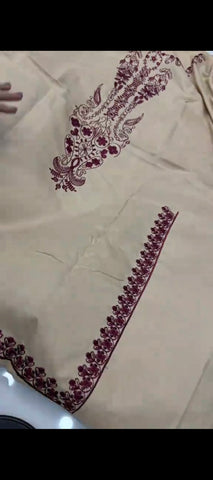 ❤️ Royal Winter Grace – 3 Piece Cream & Red Dhanak Wool Unstitched Suit |