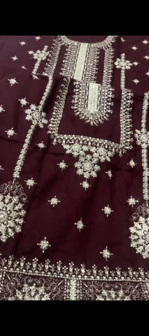 ✨ MAROON EMBROIDERED 2PC PEACH WOOL WINTER SUIT — ELEGANT