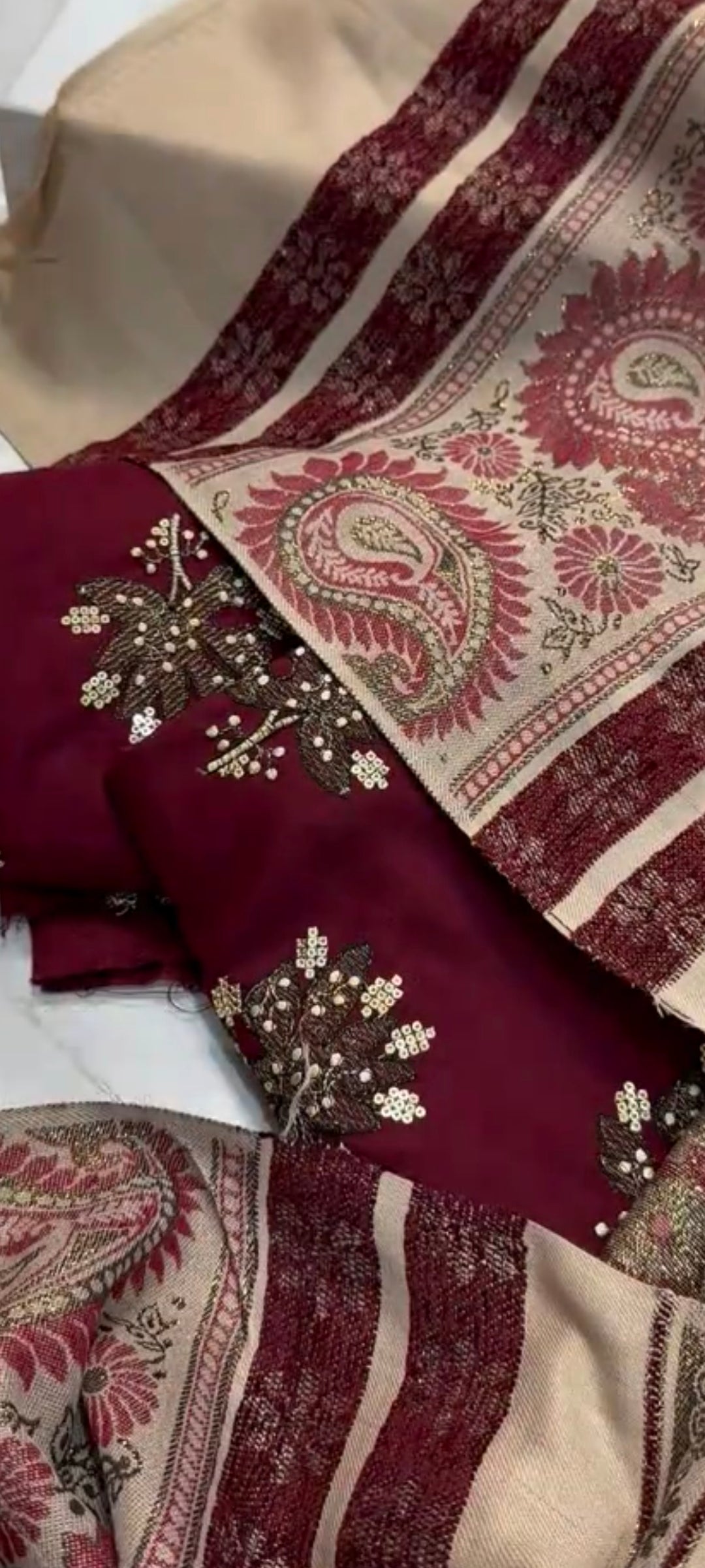 Kayersia 3-Piece Maroon Embroidered Winter Dress – Allover Shirt Embroidery with Plain Trouser