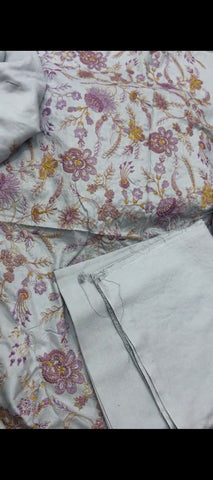 🌸 Soft Ice Blue Floral Thread Embroidered 2PC Silk Suit with Elegant Botanical Pattern & Matching Trouser  ✨