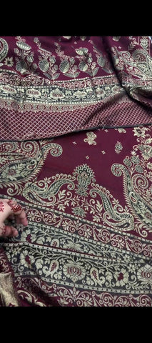 ✨ Maroon Chambrey Wool 3-Piece Suit  With Jacquard Shawl