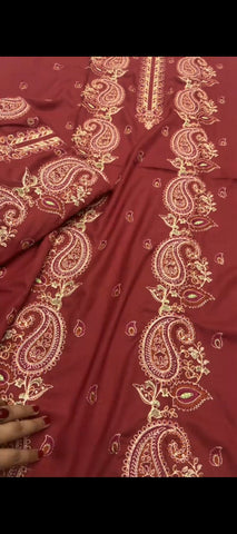 🍷✨ BEETROOT BLOOM — 2-PIECE EMBROIDERED QALAMKAR SUIT