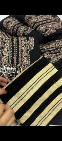 Black Velvet Embroidered 3-Piece Winter Suit