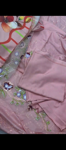 🌸 COCO Blush Pink Embroidered 3-Piece Dhanak Suit