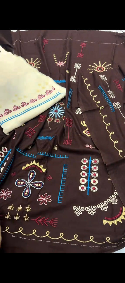🤎 Chocolate Brown Elegance – 2 Piece Embroidered Suit