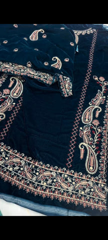 ✨ Peach & Navy Velvet Shirt With Shawl