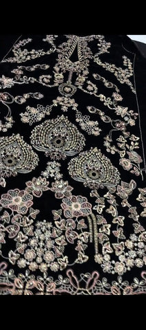 🖤✨ Midnight Elegance – Luxury Velvet Embroidered 3-Piece Suit