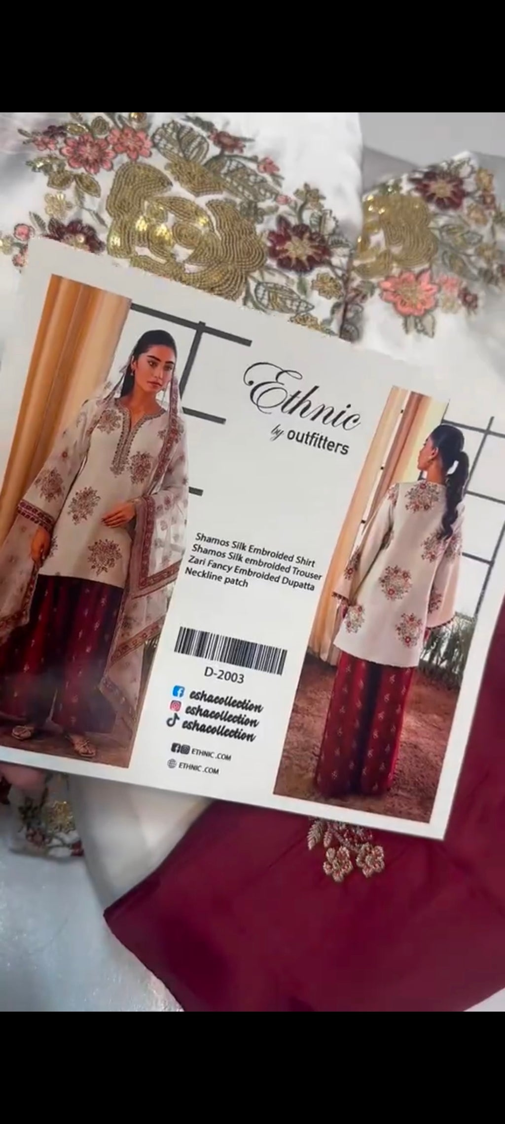 "3-Piece Embroidered Silk Suit – White Shirt & Maroon Trouser | Festive & Formal Wear"