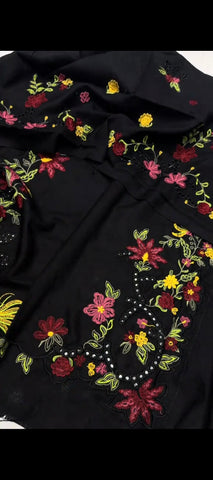 🌸 Midnight Bloom – Premium Embroidered Dhanak Wool 3-Piece Suit