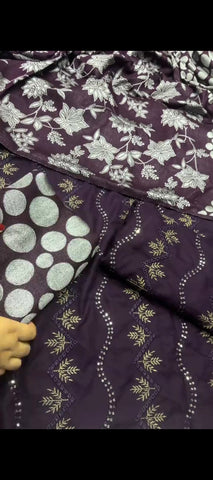 Dark Purple 3-Piece Embroidered Suit
