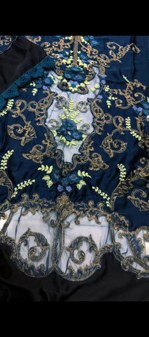 Royal Blue Embroidered Silk 2-Piece Suit