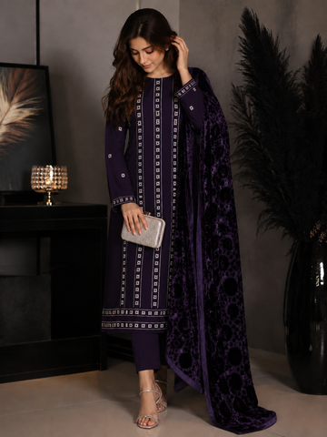 ✨ Regal Purple – 3 Piece Palachi shawl Suit ✨