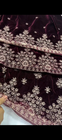 ✨ Royal Maroon Velvet Embroidered 3-Piece Suit