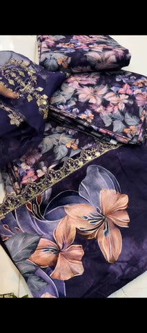 💜 Elegant Purple Printed Khaddar Suit with Designer Patches