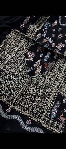 ✨ Midnight Black Elegance – Premium Embroidered 3PC Khaddar Suit