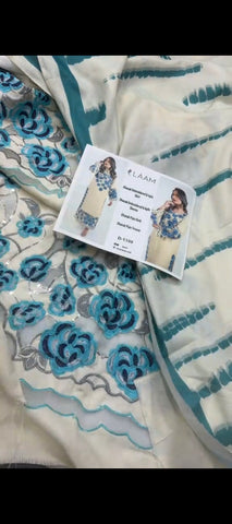 🤍💙 Sky Blue Serenity – Cutwork Dhanak 3-Piece Winter Suit