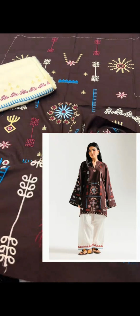 🤎 Chocolate Brown Elegance – 2 Piece Embroidered Suit