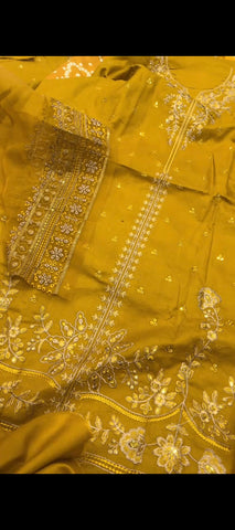 🌼 3PC MUSTARD DHANAK EMBROIDERED SUIT