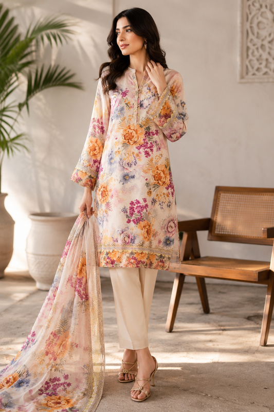 ✨🌸 Pastel Bloom – 3 pc Lawn Suit 🌸✨