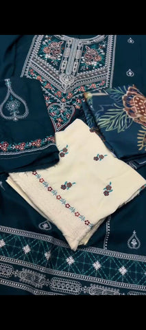 ✨ MIDNIGHT TEAL EMBROIDERED DHANAK SUIT