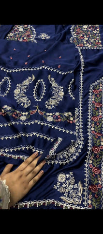 💙 Royal Blue Charm – Luxury Embroidered 2PC Silk Suit
