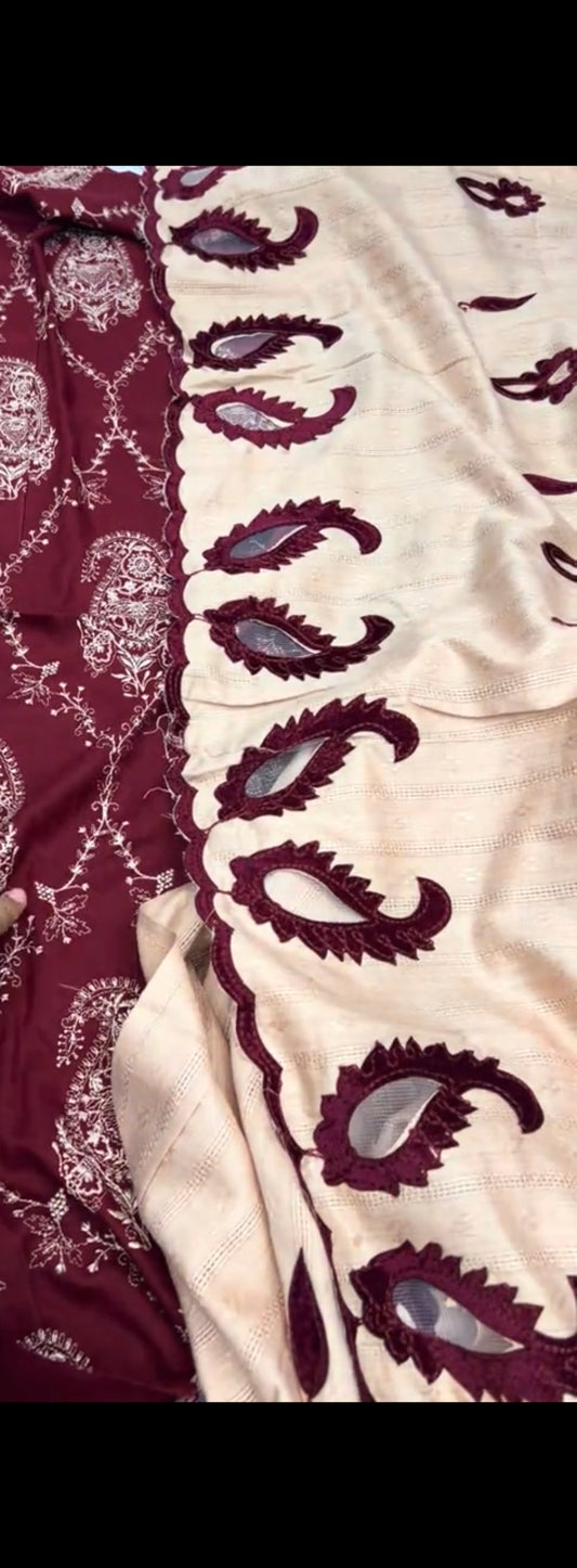 🌙 3PC Maroon Embroidered Suit
