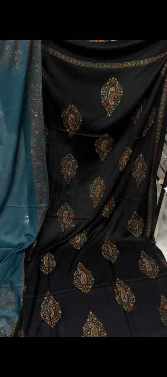 Black Kashmiri Tanka Embroidered Shawl ✨