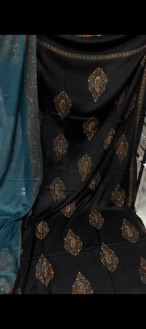 Black Kashmiri Tanka Embroidered Shawl ✨