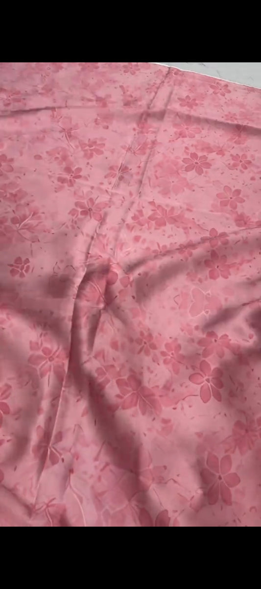 🌸 Elegant Floral Pink Silk 2-Piece Jora
