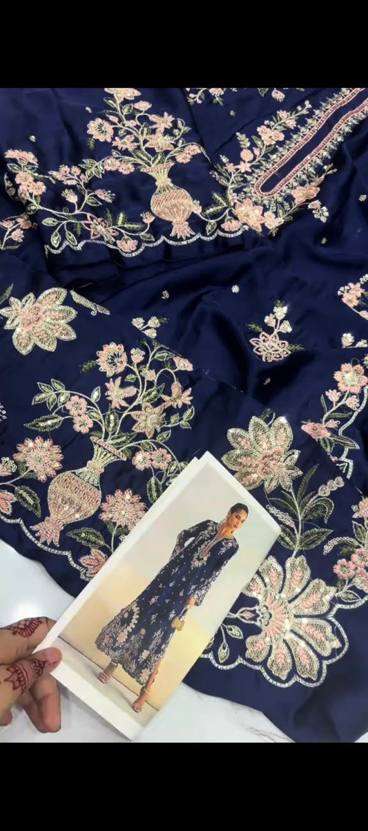✨ Royal Navy Blue Ethnic Silk Kaftan – 2 Piece